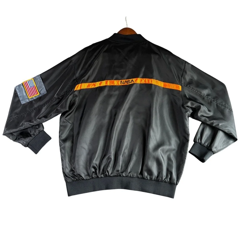 NASA Bomber Jacket Black Mens Size‎ L Space Exploration MA1 Style